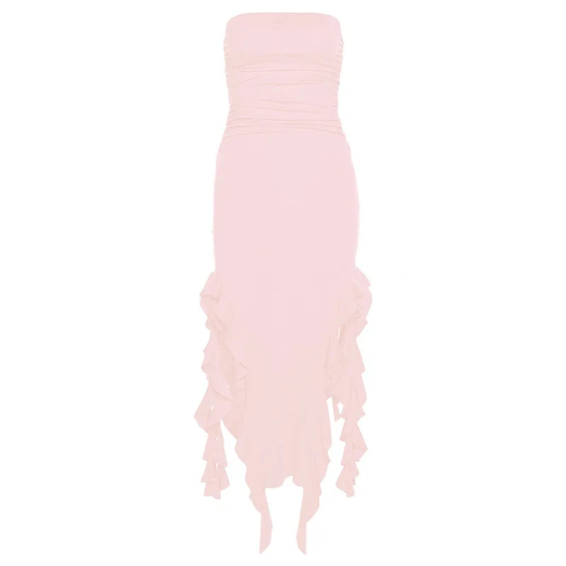 Women's strapless dress in soft pink, perfect for summer outings