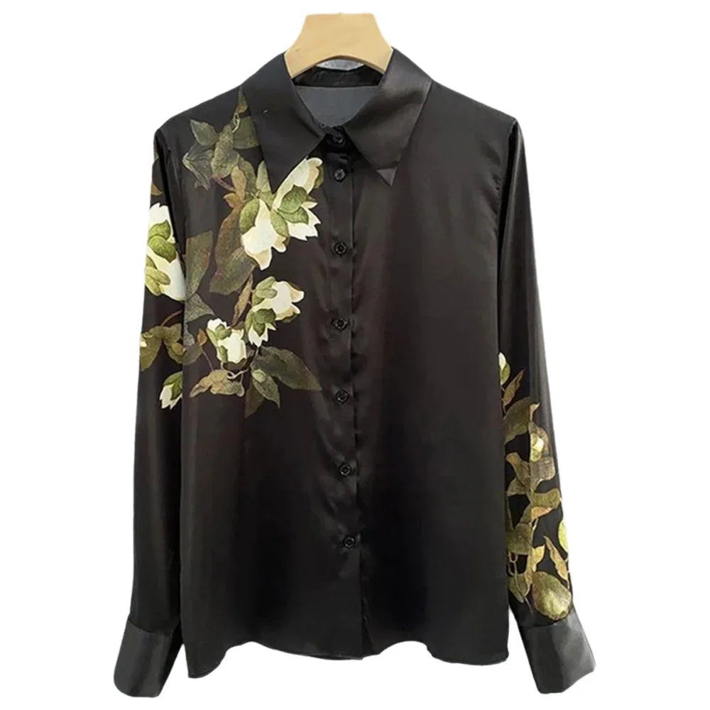 VacationGrabs women's black floral summer tops for women, soft satin fabric