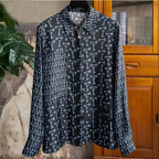 Women's black key-patterned shirt, lightweight, perfect for summer tops for women