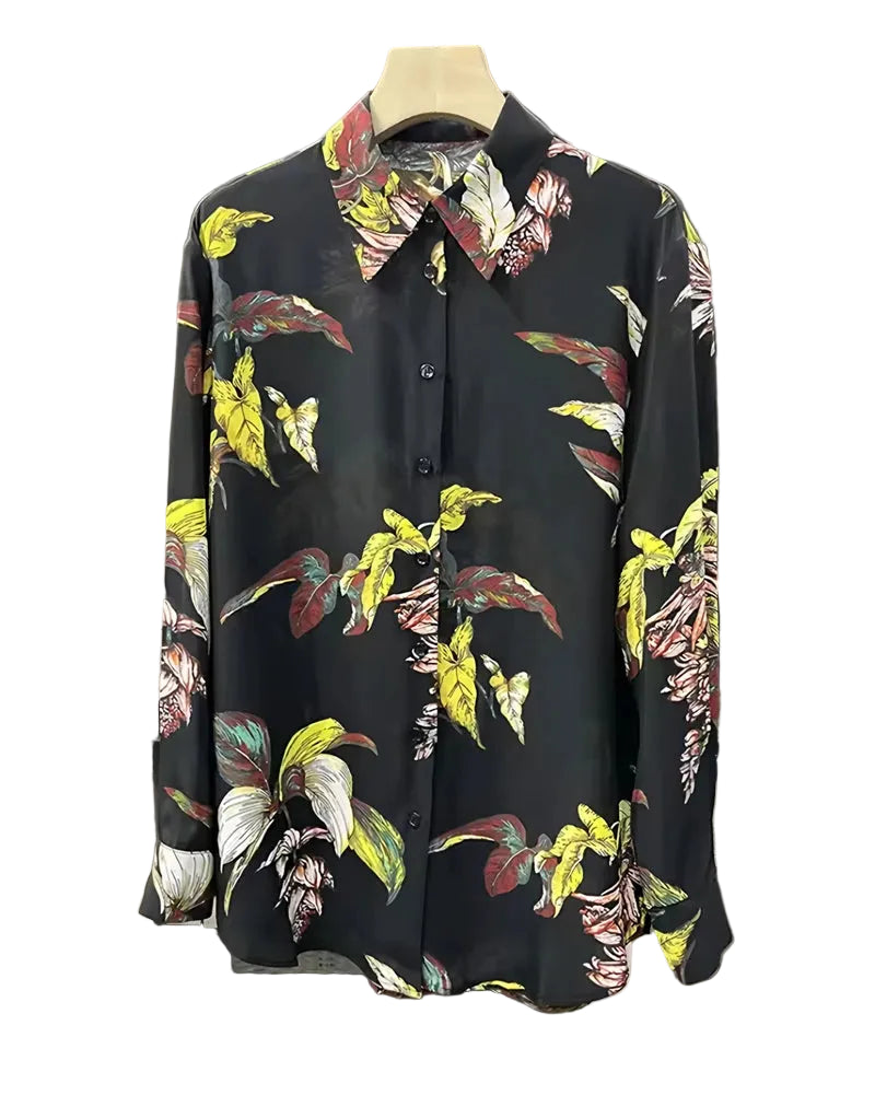 Women's floral button-up shirt, lightweight fabric, perfect summer tops for women