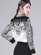 Women's black and white printed summer top for stylish outings