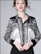 Women's black and white printed shirt, lightweight summer tops for women