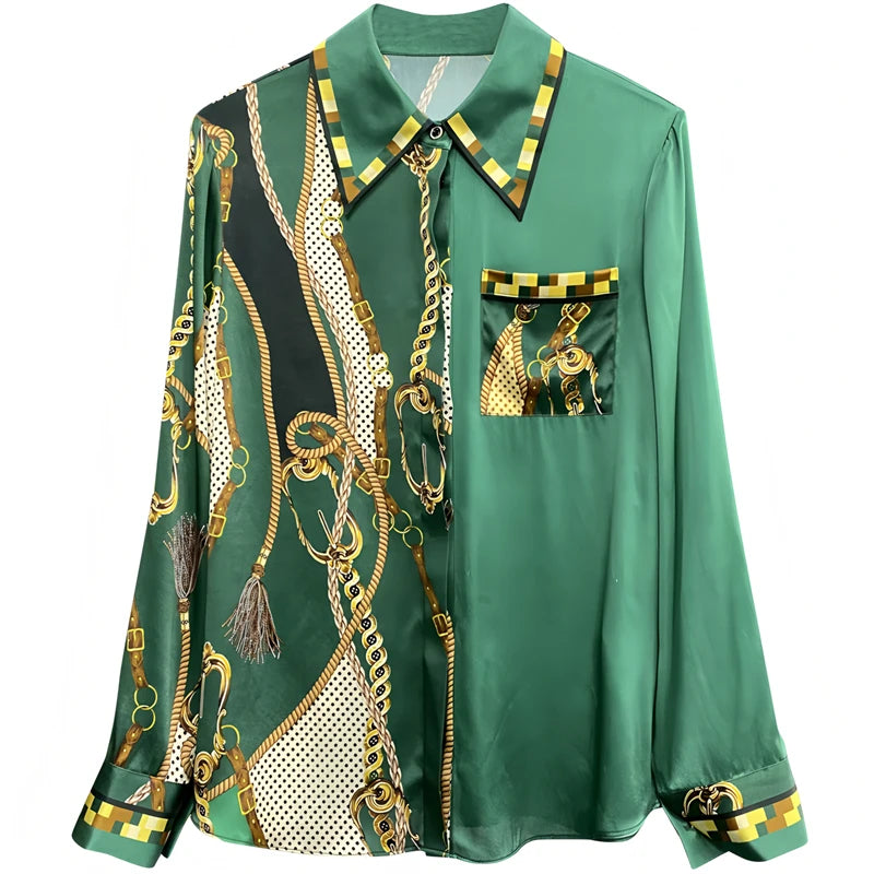 Green satin women's shirt, stylish summer tops for women