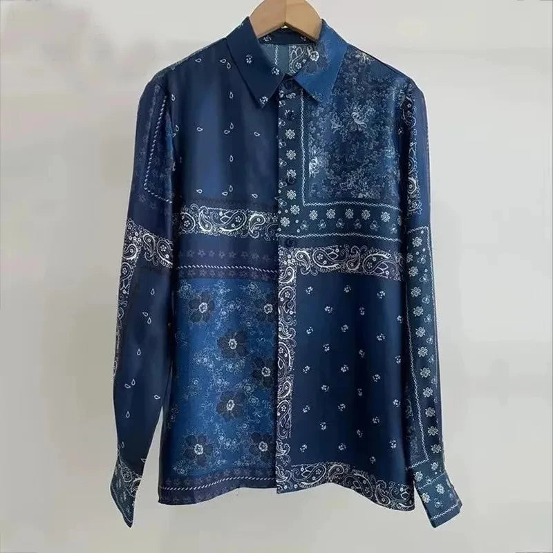 Women's blue patterned shirt, lightweight fabric, stylish for summer tops for women
