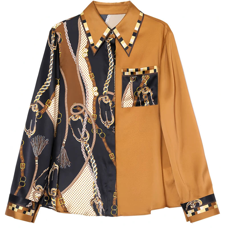 Women's colorful short-sleeve shirt in silky fabric, stylish summer tops for women