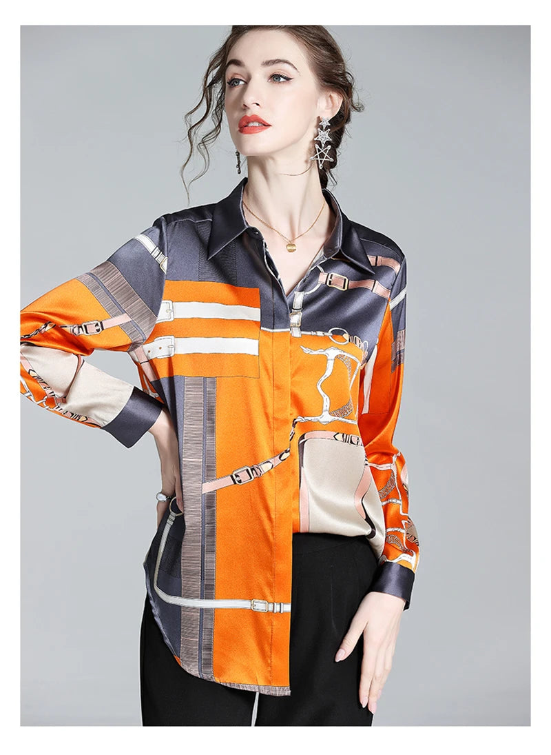 Women's orange silk shirt, perfect summer tops for women