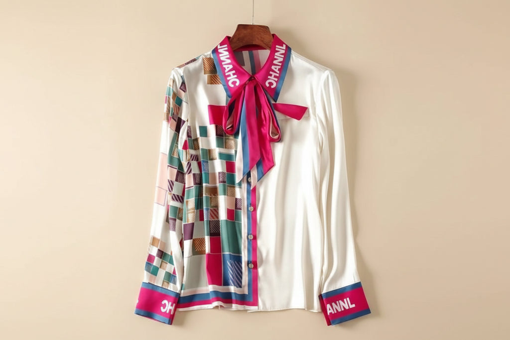 Women's colorful silk shirt with bow tie for stylish summer tops for women