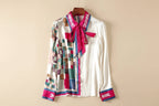 Women's colorful silk shirt with bow tie for stylish summer tops for women