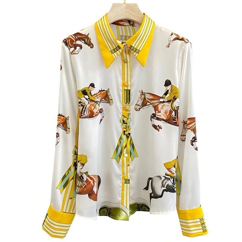 VacationGrabs women's silk shirt with horse print, perfect summer tops for women