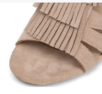 Women's beige sandals with fringe, vacation worthy for stylish summer wear