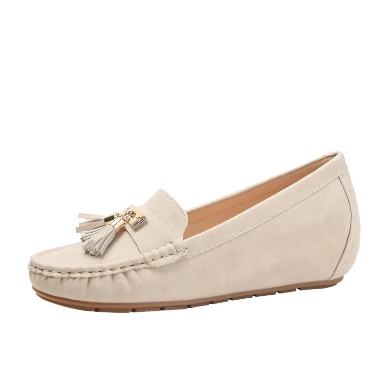 Women's light beige loafers, suede material, vacation worthy style
