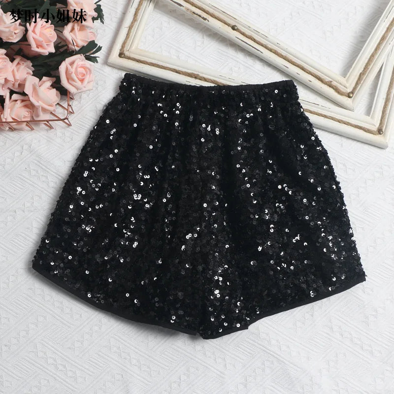 Women's black sequin shorts, vacation worthy clubwear for parties