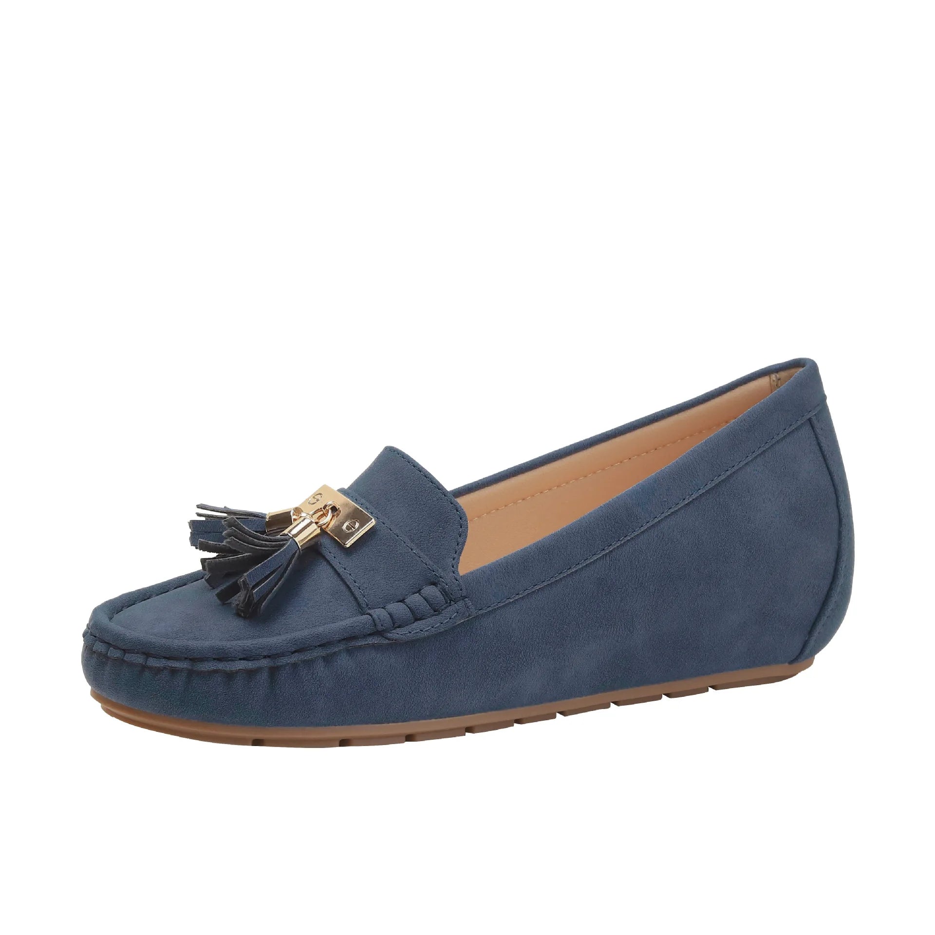 Women's navy suede loafers with tassel, vacation worthy footwear