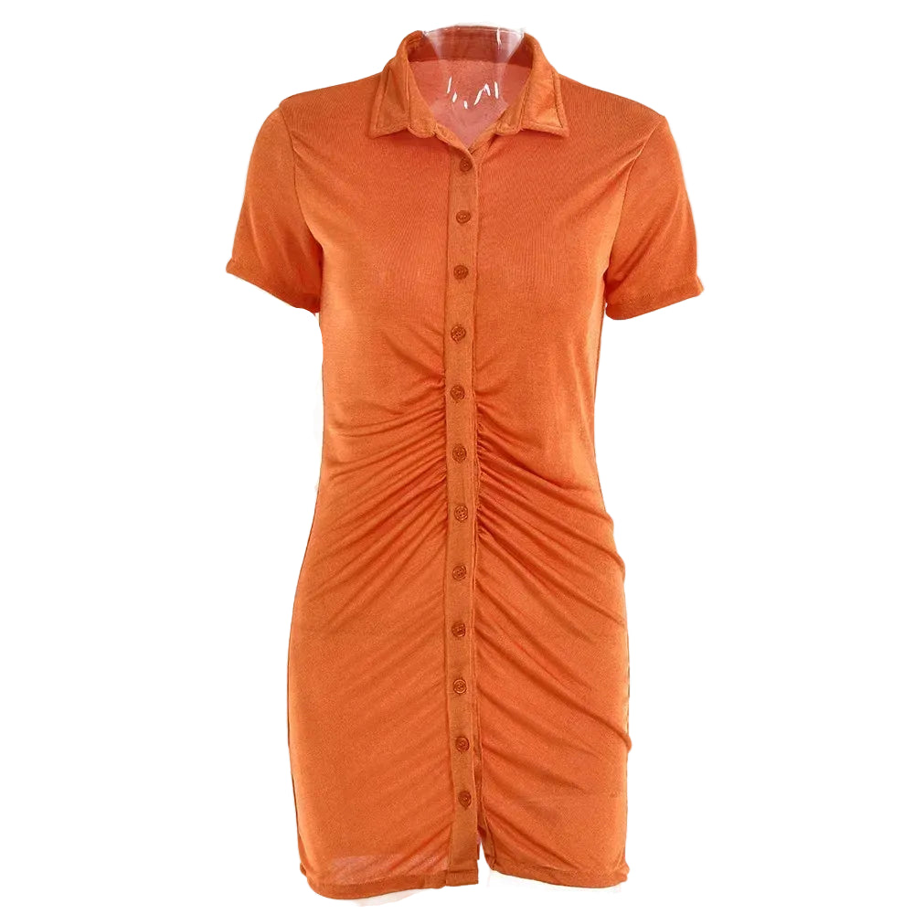 Women's orange button-up dress, soft material, vacation worthy