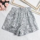 Women's silver sequin shorts, perfect for vacation worthy clubwear