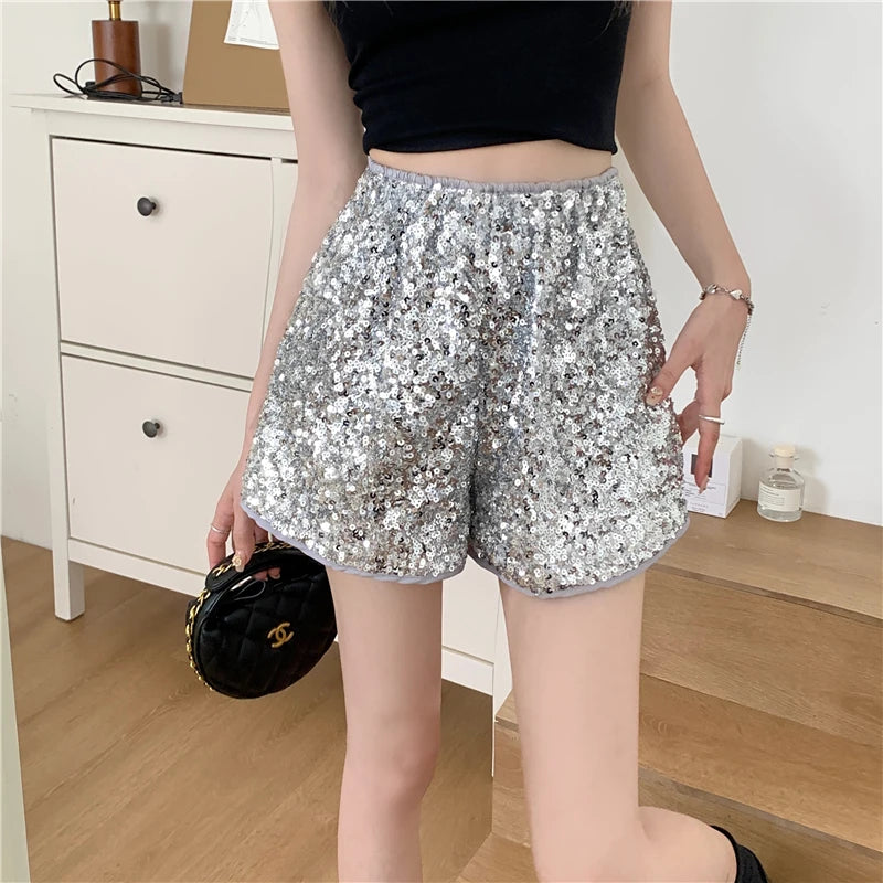 Women's silver sequin shorts, vacation worthy, perfect for clubwear