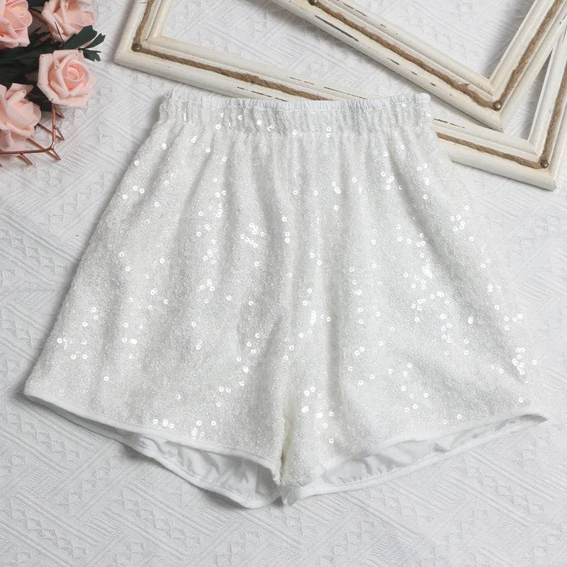 Women's white sequined shorts, vacation worthy for beach parties