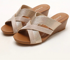 Women's gold wedge sandals with cross-strap for casual outings