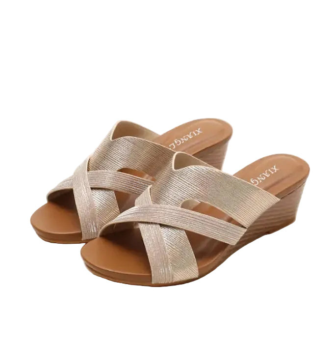 Women's wedge sandals with crisscross design, perfect for summer outings