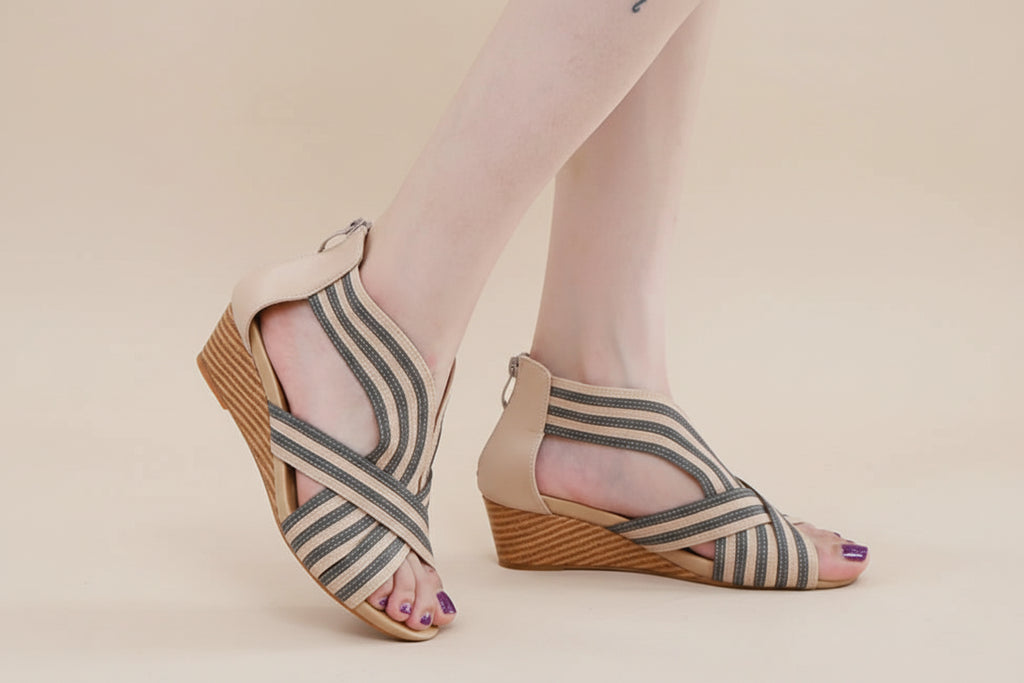 Women's wedge sandals, brown and beige, perfect for summer outings