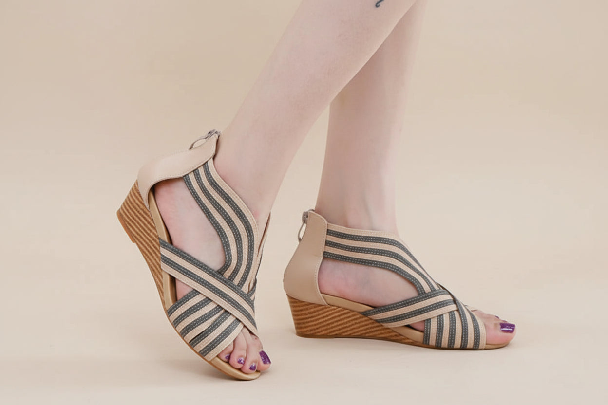 Women's wedge sandals, brown and beige, perfect for summer outings