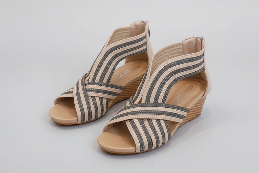 women's wedge sandals, beige and gray, casual summer wear