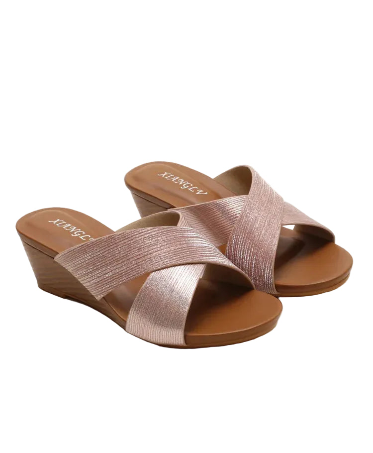 Women's rose gold wedge sandals for stylish summer outings
