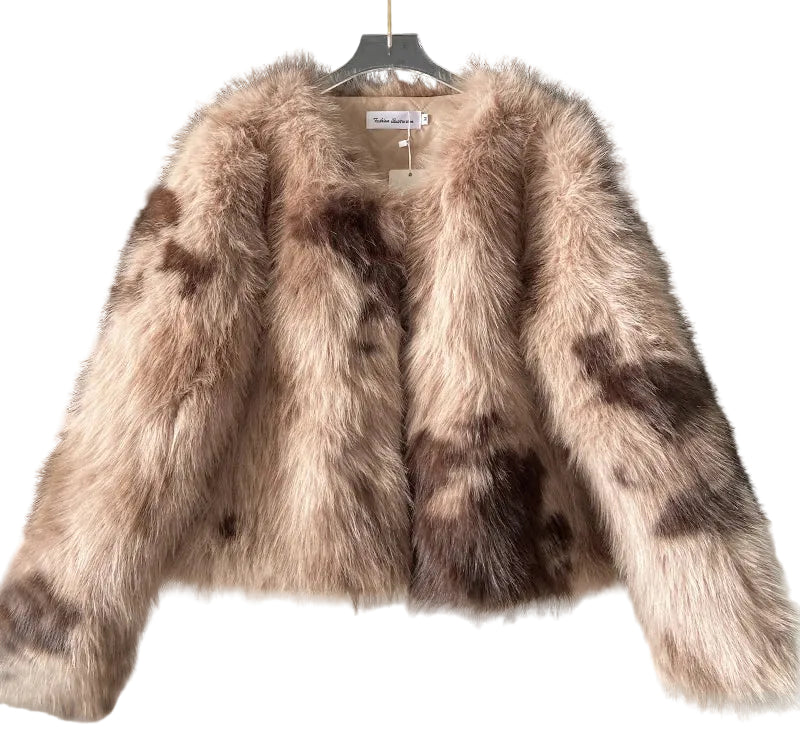 Women's faux fur winter jacket coat, soft brown, stylish and warm