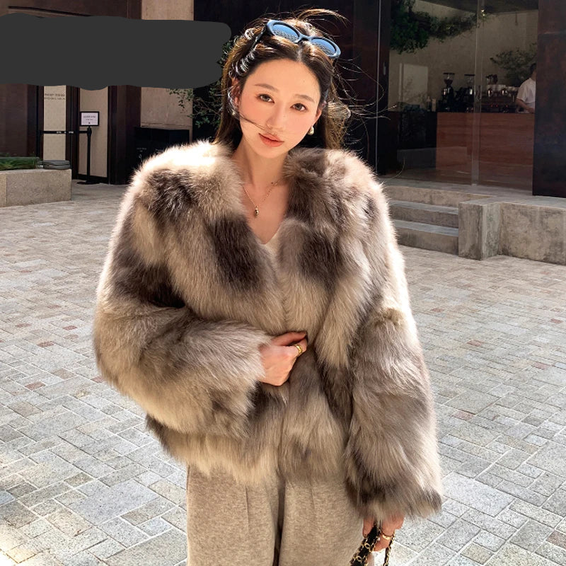 Women's fur winter jacket coat, stylish, warm for cold weather