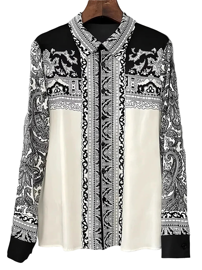 women blouse with black and white paisley design, perfect for casual outings