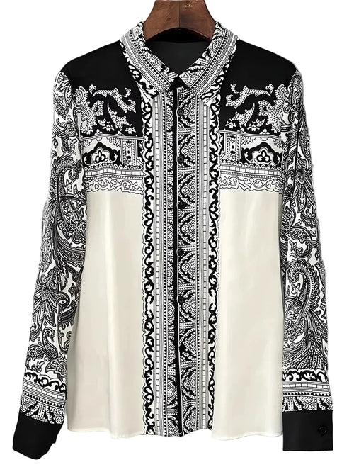 women blouse with black and white paisley design, perfect for casual outings
