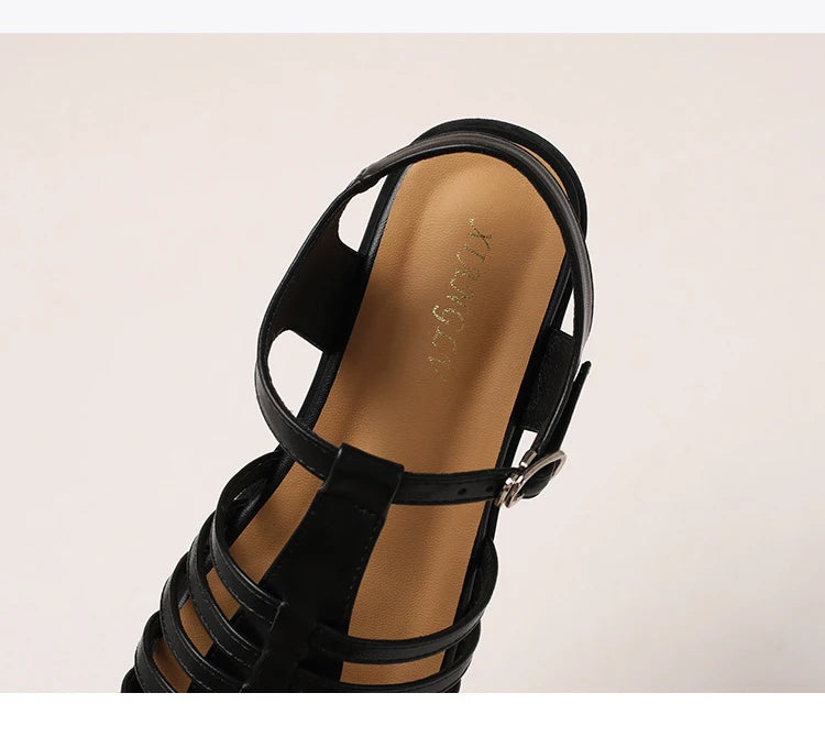 women-sandals in black, strappy design for casual summer outings