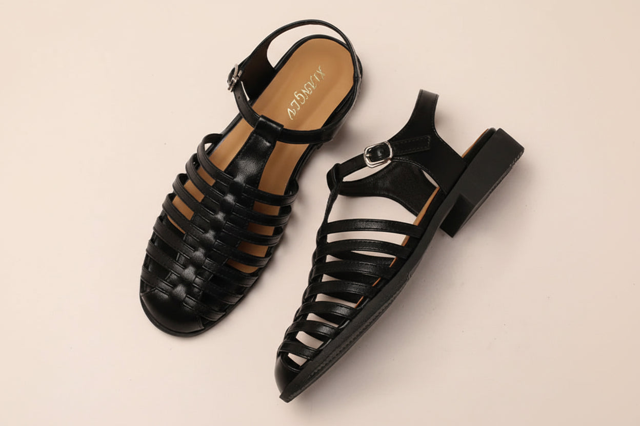 VacationGrabs women's sandals, black leather, perfect for summer outings