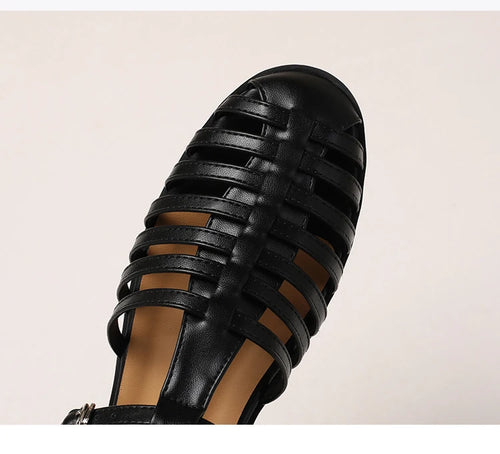 VacationGrabs women's sandals, black, comfortable leather for summer outings