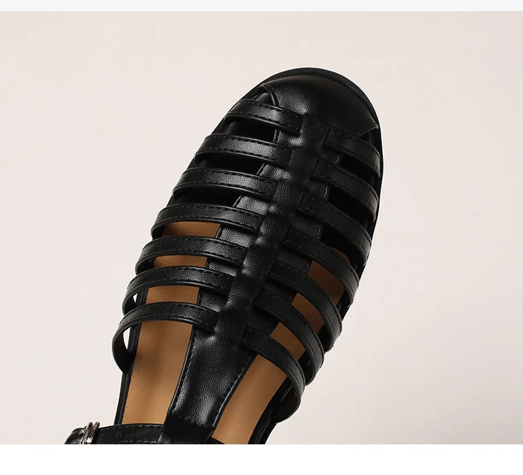 VacationGrabs women's sandals, black, comfortable leather for summer outings
