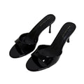 Black glossy heeled women sandals for elegant occasions