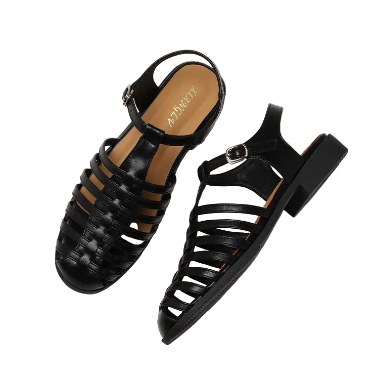 VacationGrabs women's sandals, black leather, perfect for summer outings