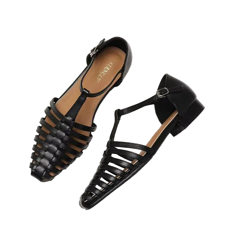 Women's black strappy sandals, faux leather, perfect for summer outings