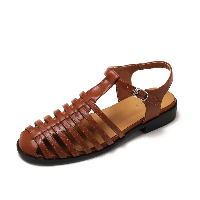 Brown women's sandals with a strappy design for summer outings