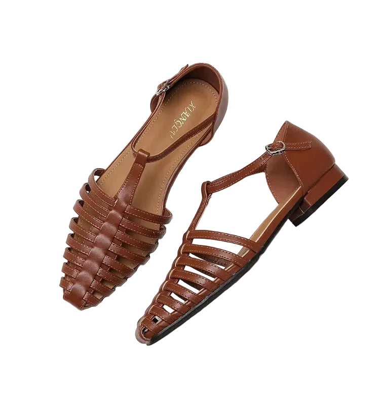 Women's brown leather sandals for summer outdoor wear