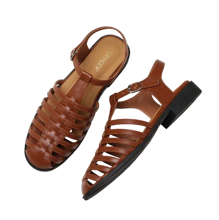 women-sandals, brown faux leather, casual summer wear