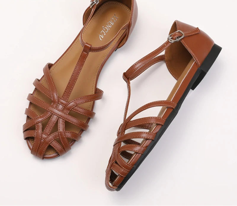 Women's brown leather sandals by VacationGrabs for casual summer wear