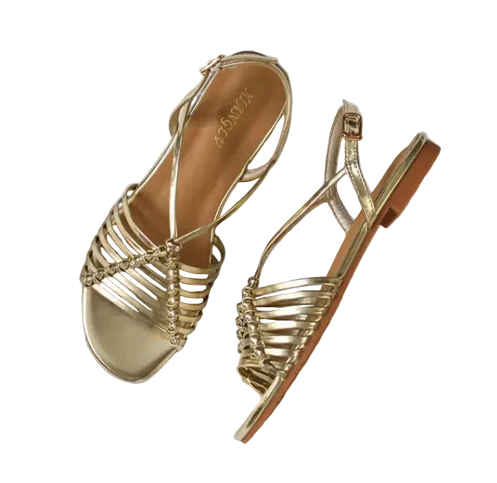 Women's gold sandals with crisscross straps for summer outings
