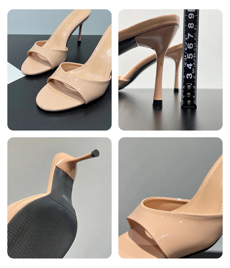 women's nude patent leather sandals with high heels, perfect for dressy occasions