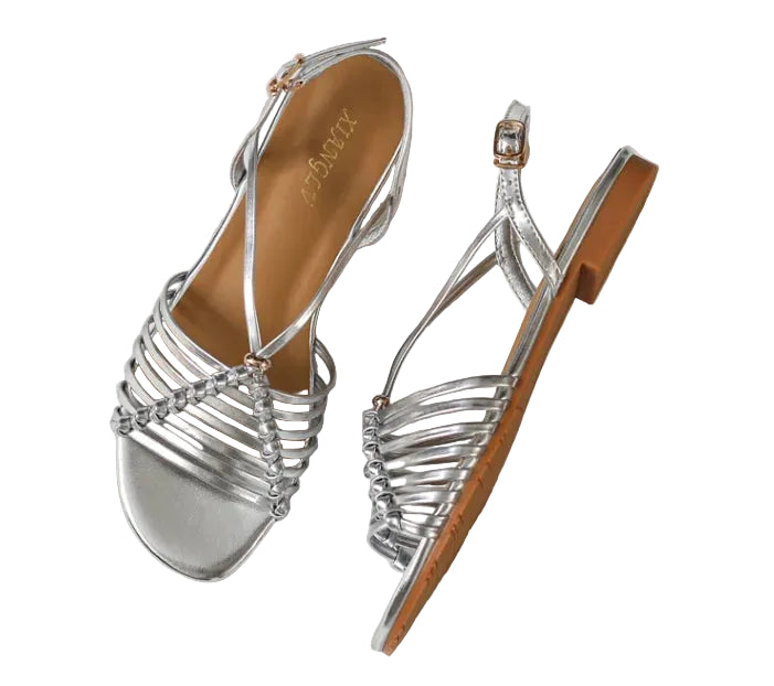 Women's silver strappy sandals, stylish casual wear for summer