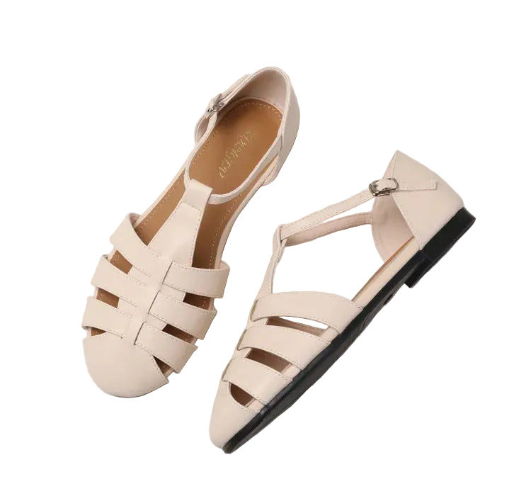 Women's beige sandals, strap design, perfect for casual outings