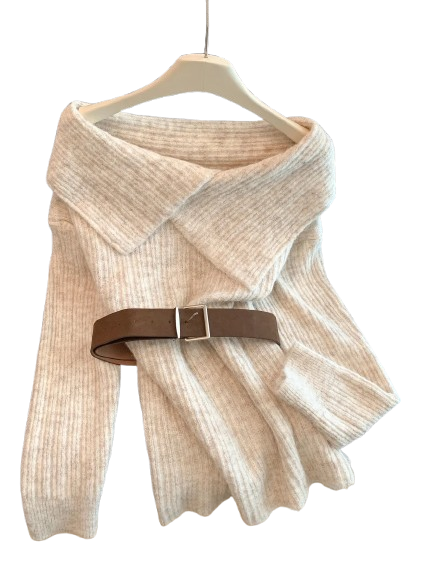 Womens Soft Sweater with Belt for Stylish Comfort