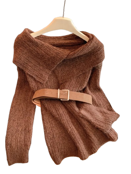 Womens Soft Sweater with Belt for Stylish Comfort