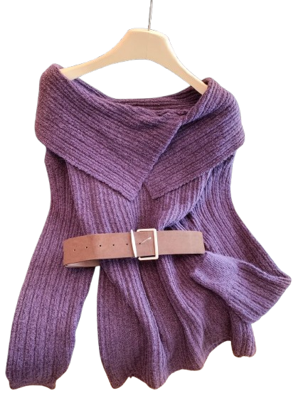 Womens Soft Sweater with Belt for Stylish Comfort