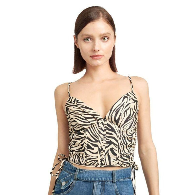 Zebra Print Ruched Corset Top - VacationGrabs